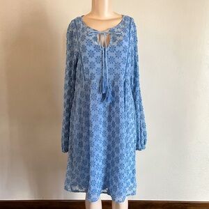 Sundance Floral Eyelet Boho Tassel Dress Cornflower Blue Sz Medium
